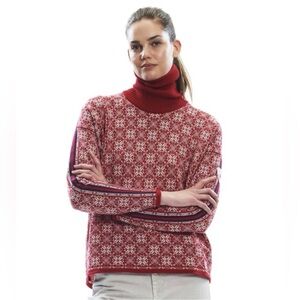 Dale of Norway Firda Women’s Small Red Turtleneck Sweater 100% Merino Wool Patch